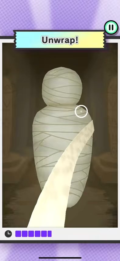 Mummy：沿包裹方向拉开绷带，解开木乃伊。