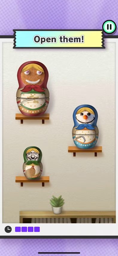 Matryoshka：点击并逐层打开架上的套娃。